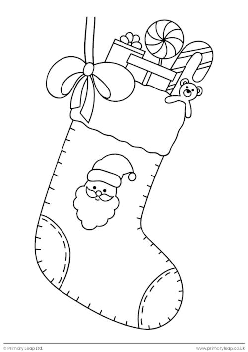 Christmas colouring page - Stocking with presents