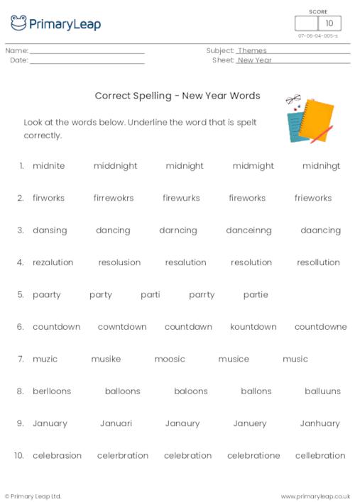 Correct spelling - New year vocabulary