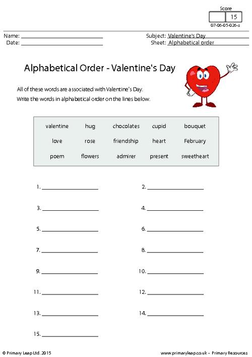 Alphabetical order - Valentine's Day