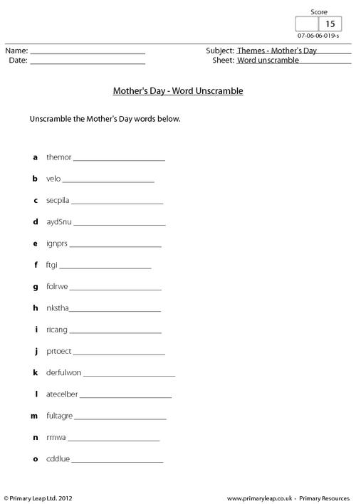Mother's Day - Word unscramble
