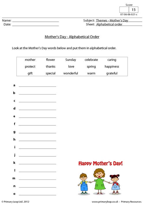 Mother's Day - Alphabetical order