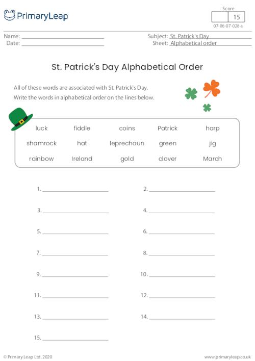 St. Patrick's Day Alphabetical Order