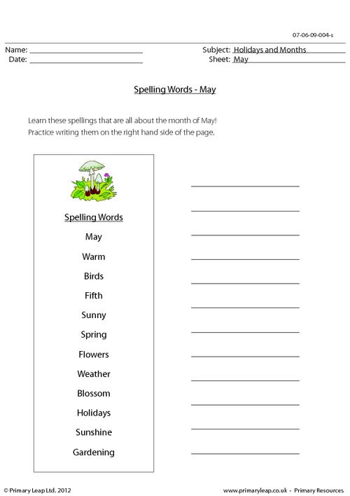 Spelling words - May theme