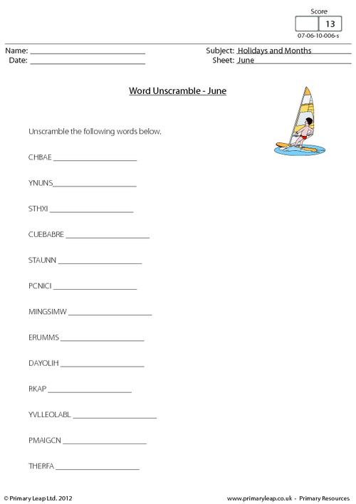 Word unscramble - June
