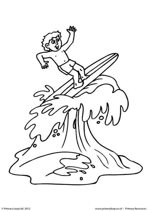Boy surfing - Colouring page