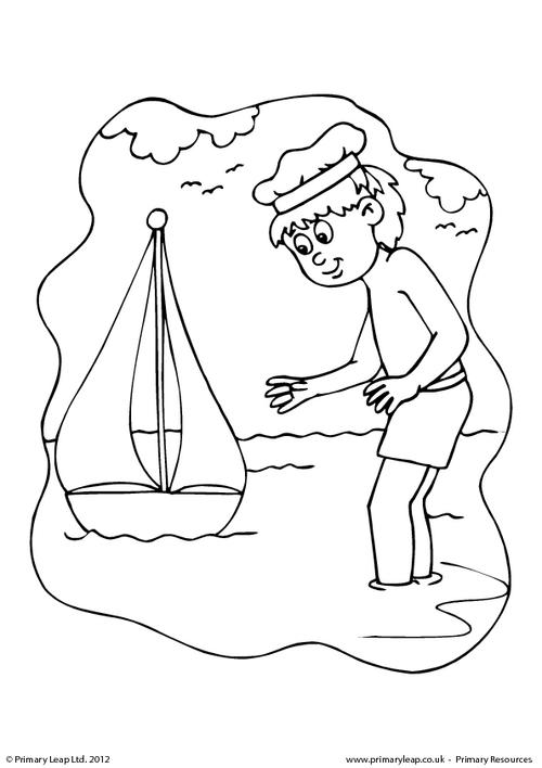 Boy and boat - Colouring page