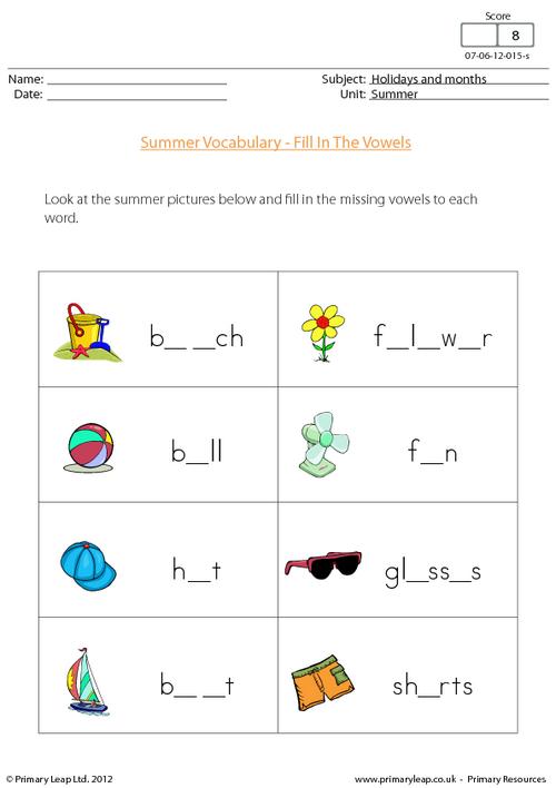 Summer vocabulary - Missing vowels