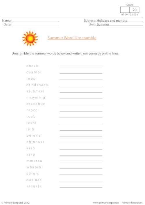 Summer word unscramble