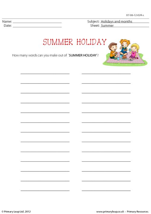 How many words - Summer holiday