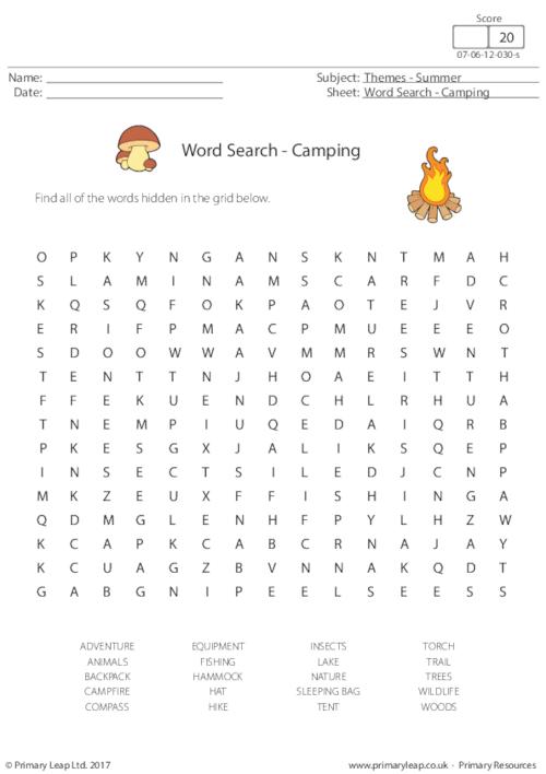 Word Search - Camping