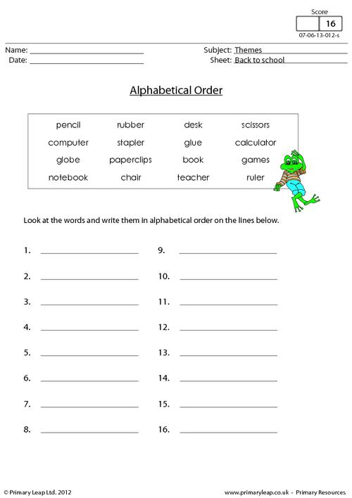 Back to school - Alphabetical order