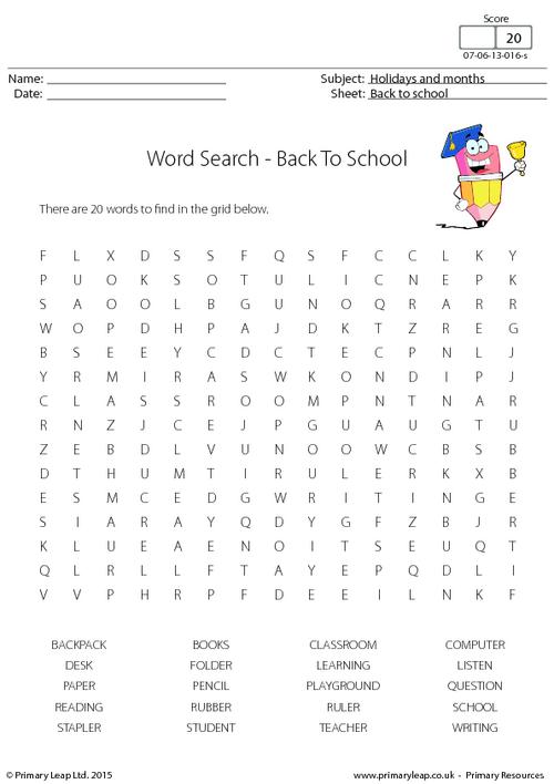 Back to School - Word Search