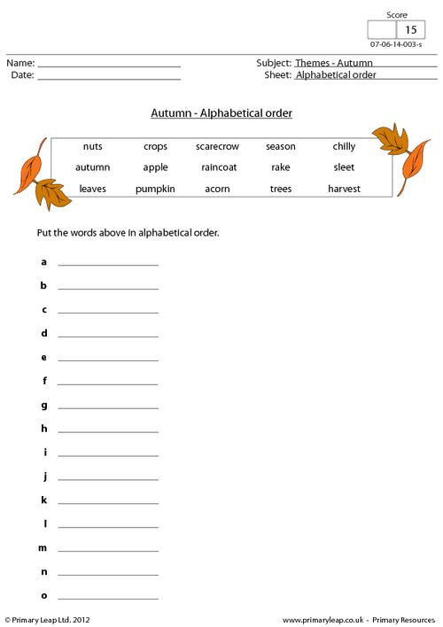 Autumn - Alphabetical order