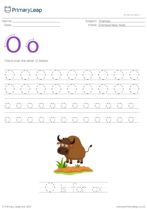 Alphabet tracing - O is for ox
