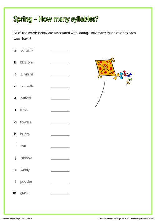 kindergarten syllables worksheet spring writing prompt