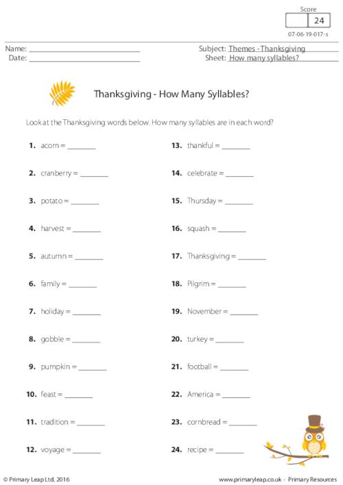 Thanksgiving - How Many Syllables? 