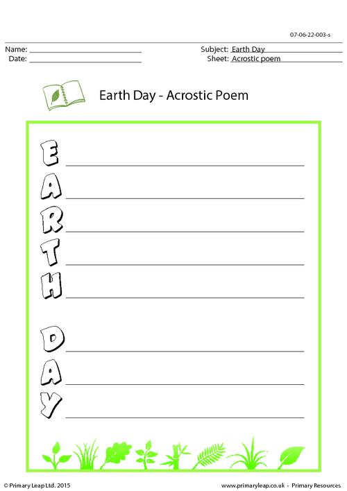 Earth Day Acrostic Poem Printable