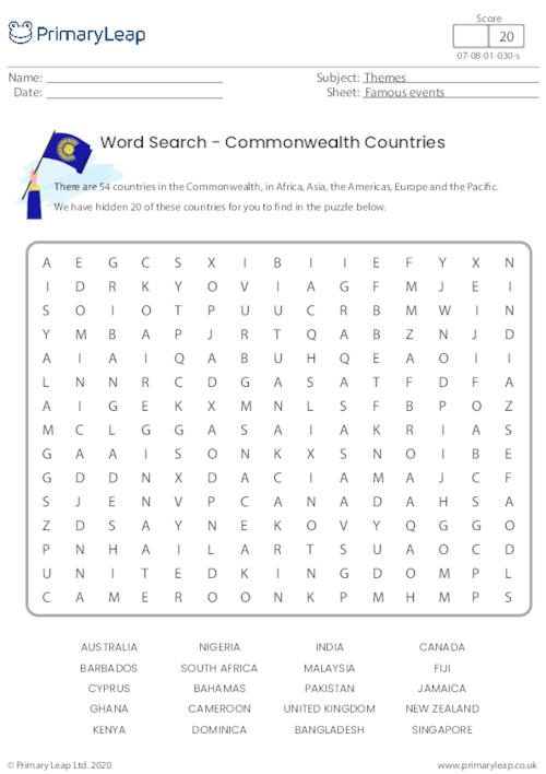 Word Search - Commonwealth Countries