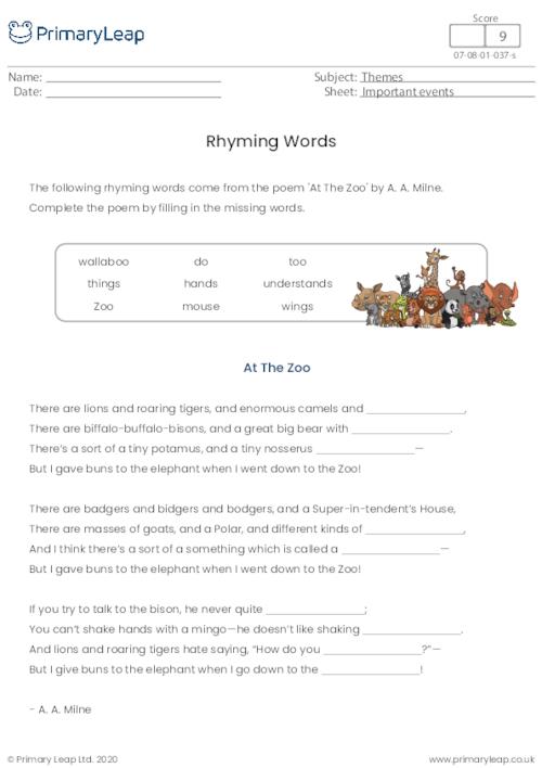 Rhyming Words - At The Zoo