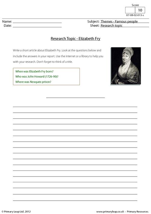 Research topic - Elizabeth Fry