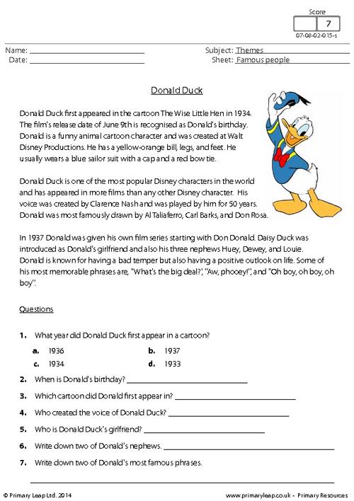 Reading comprehension - Donald Duck
