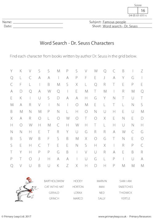 Word Search - Dr. Seuss Characters