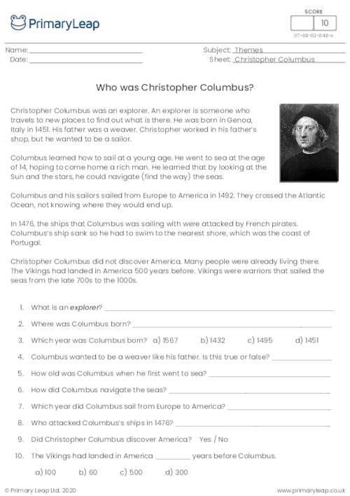 Reading Comprehension - Who was Christopher Columbus?