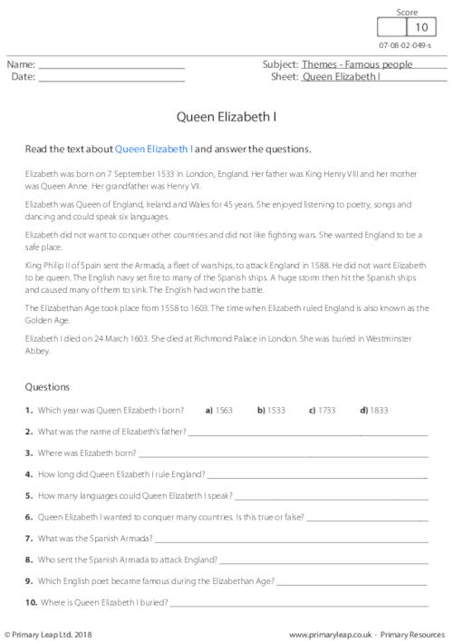Reading Comprehension - Queen Elizabeth I