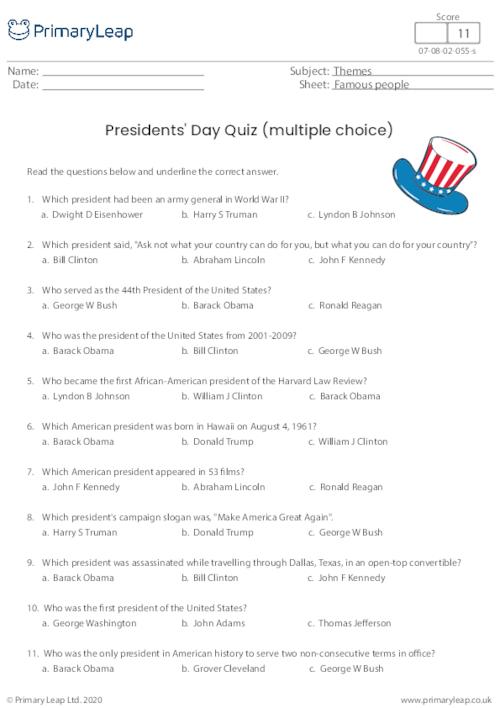 Presidents' Day Quiz (multiple choice)