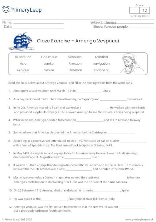 Cloze Activity - Amerigo Vespucci