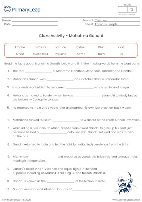 Mahatma Gandhi Cloze Activity