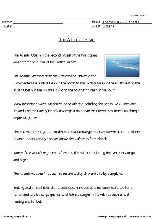 Reading comprehension - The Atlantic Ocean