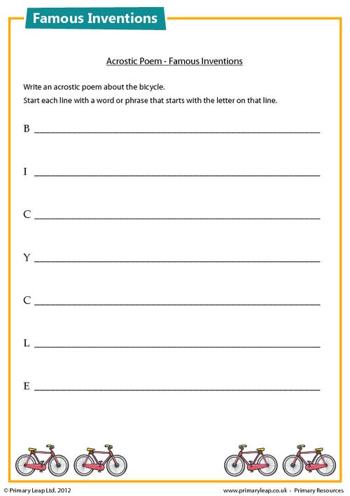 Famous Inventions Acrostic Poem Bicycle Worksheet Primaryleap Co Uk