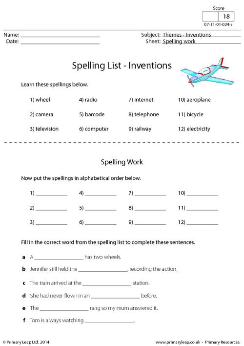 Spelling List - Inventions