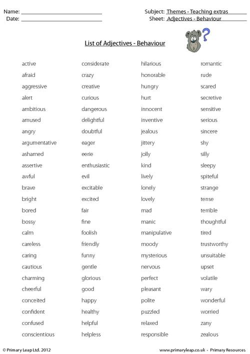 List of adjectives - Behaviour