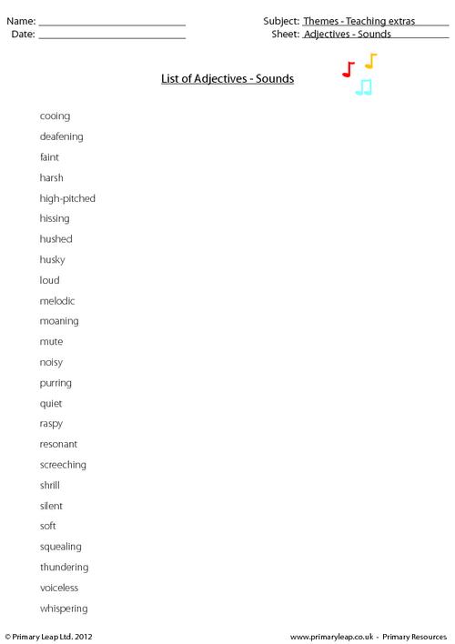 List of adjectives - Sounds