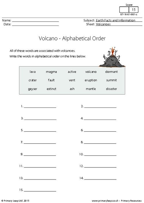 Alphabetical Order - Volcanoes