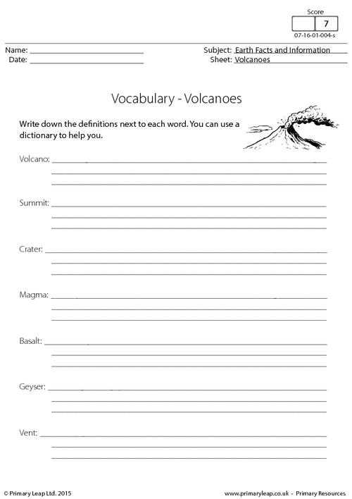 Vocabulary - Volcanoes