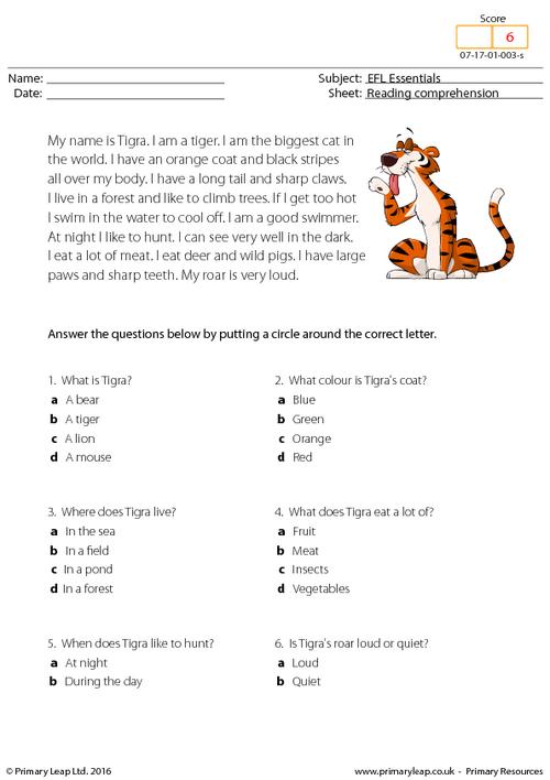 EFL Comprehension - Tigra the Tiger