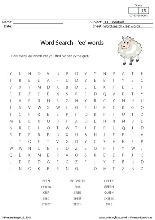 EFL Word Search - Long Vowel 'ee' Words