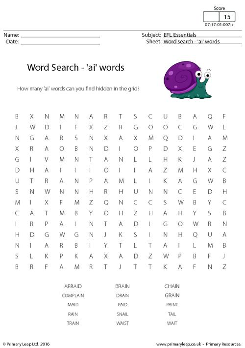 EFL Word Search - 'ai' Words