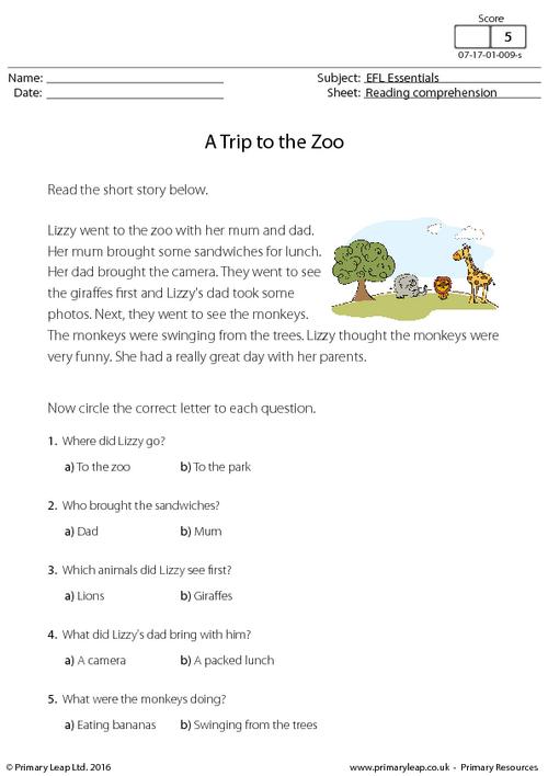 EFL Comprehension - A Trip to the Zoo