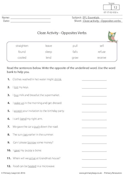 Cloze Activity - Opposites Verbs