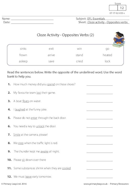 Cloze Activity - Opposites Verbs (2)