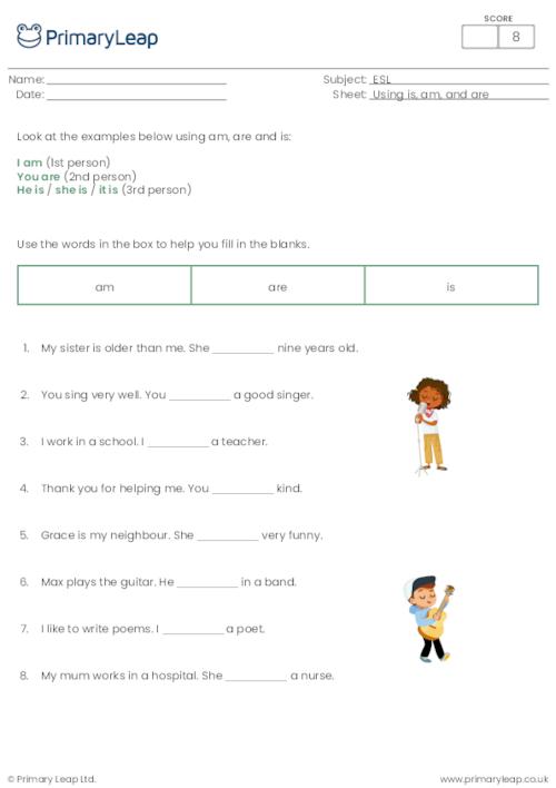 ESL worksheet - Using is, am, and are