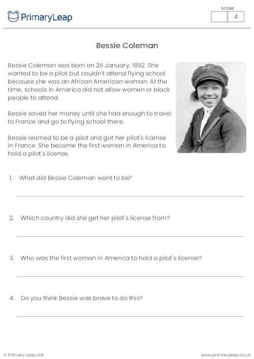 Bessie Coleman - Reading comprehension