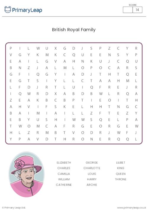 British Royal Family Word Search