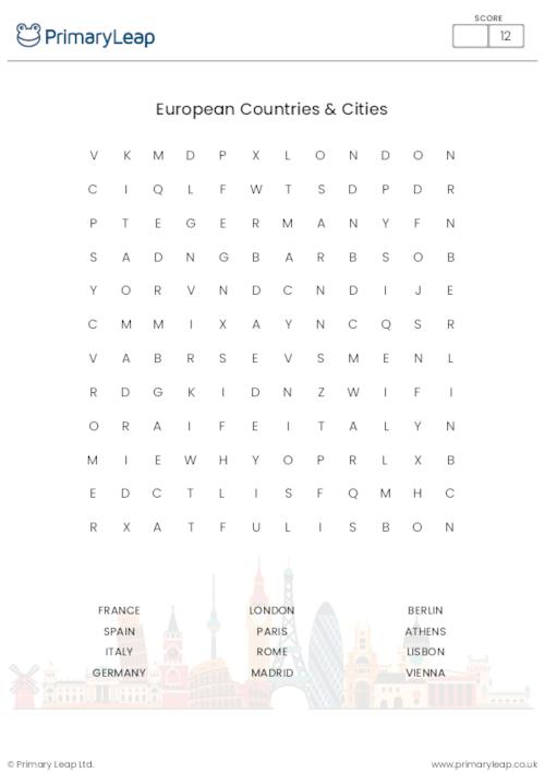 European Countries & Cities Word Search