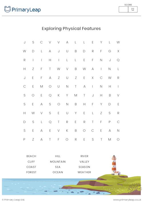 KS1 Physical Features Word Search