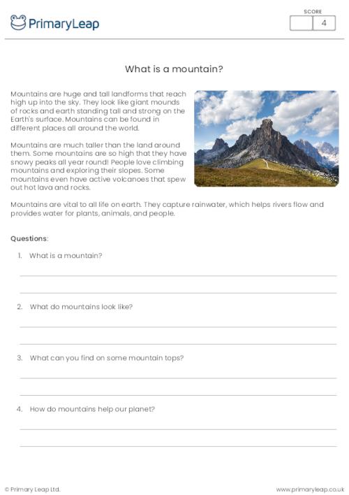 What is a Mountain? Reading Comprehension Activity